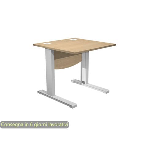 Scrivania piano rovere 80x80xH.73 cm con Modesty Panel gamba a L in metallo grigio alluminio Flex – URB/V-80 + MOD/C