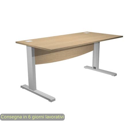 Scrivania piano rovere 180x80xH.73 cm con Modesty Panel gamba a L in metallo grigio alluminio Flex URB/V-180 + MOD/C