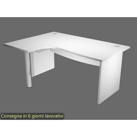 Scrivania ad angolo Compact piano bianco 160x120xH.73 cm gamba a pannello in melaminico + supporto metal lato sinstro