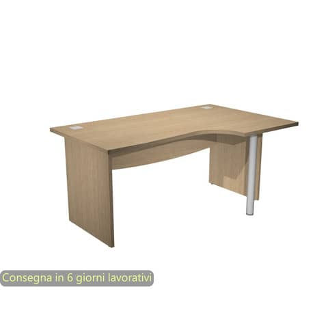 Scrivania ad angolo Compact piano rovere 160x120xH.73 cm gamba a pannello in melaminico + supporto metal lato destro