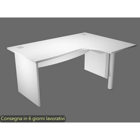 Scrivania ad angolo Compact piano bianco 180x120xH.73 cm gamba a pannello in melaminico + supporto metal lato destro
