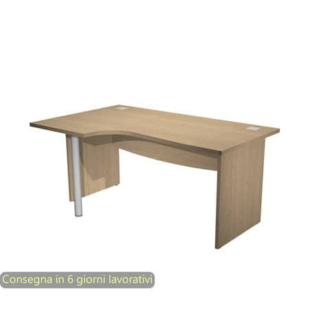 Scrivania ad angolo Compact piano rovere 180x120xH.73 cm gamba a pannello in melaminico + supporto metal lato sinstro