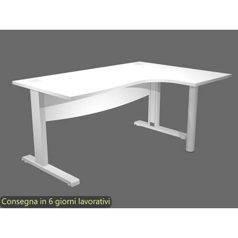 Scrivania ad angolo Compact piano bianco 160x120xH.73 cm gamba a L in metallo + supporto lato destro – linea Flex
