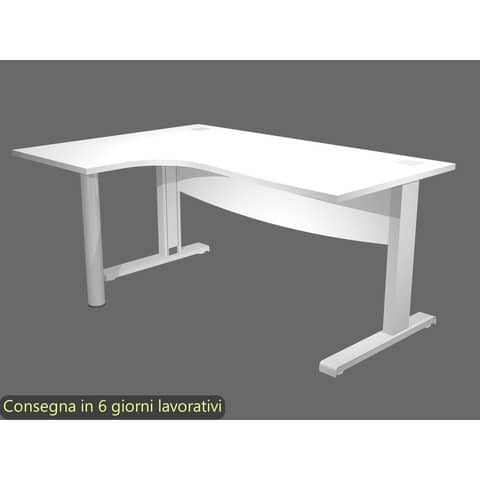 Scrivania ad angolo Compact piano bianco 180x120xH.73 cm gamba a L in metallo + supporto lato sinistro – linea Flex
