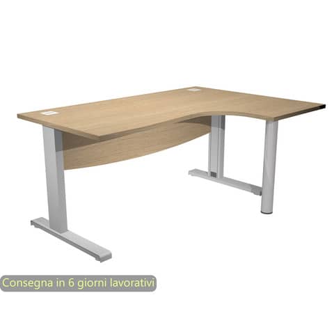 Scrivania ad angolo Compact piano rovere 180x120xH.73 cm gamba a L in metallo + supporto lato destro – linea Flex