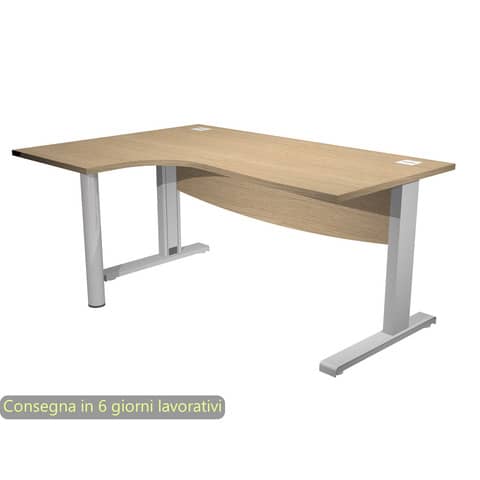 Scrivania ad angolo Compact piano rovere 180x120xH.73 cm gamba a L in metallo + supporto lato sinistro – linea Flex