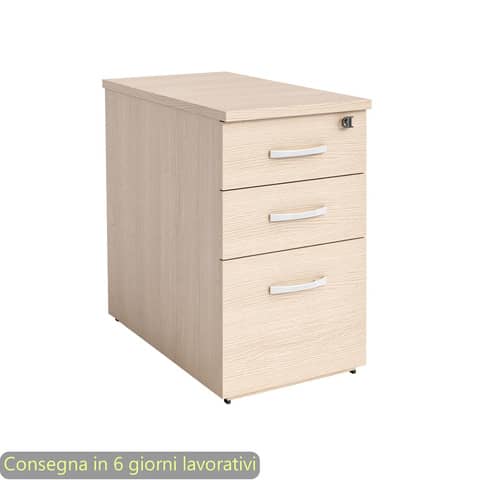 Cassettiera alta rovere 2 cassetti + 1 classificatore 44x80x73 cm complanare alle scrivania – montata – Flex CA80/C