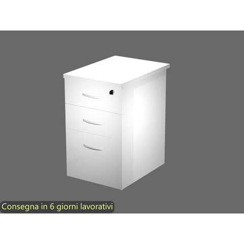 Cassettiera alta bianca 2 cassetti + 1 classificatore 44x60x73 cm complanare alle scrivania – montata – linea Flex