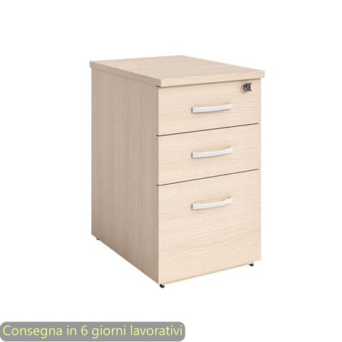 Cassettiera alta rovere 2 cassetti + 1 classificatore 44x60x73 cm complanare alle scrivania – montata – linea Flex