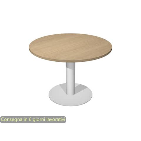 Tavolo riunione rotondo piano rovere Ø80xH.73 cm gamba sezione rotonda in metallo alluminio linea Flex PR80-B50/C