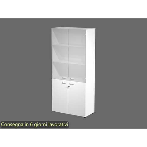 Armadio alto bianco con 2 ante basse + 2 ante medie in vetro 90×45,8×200 cm linea componibili 2898 – AR/ST+AB+AVM/33