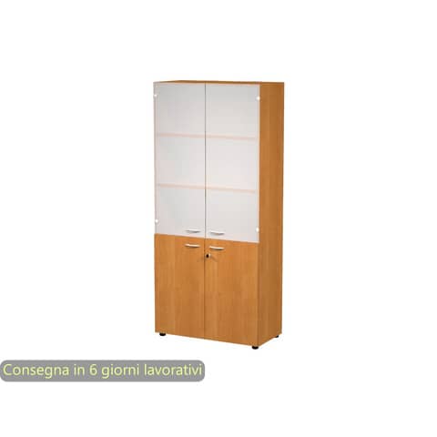 Armadio alto noce con 2 ante basse + 2 ante medie in vetro 90×45,8×200 cm linea componibili 2898 – AR/ST+AB+AVM/4