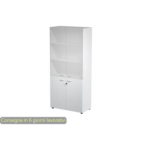 Armadio alto grigio con 2 ante basse + 2 ante medie in vetro 90×45,8×200 cm linea componibili 2898 – AR/ST+AB+AVM/9