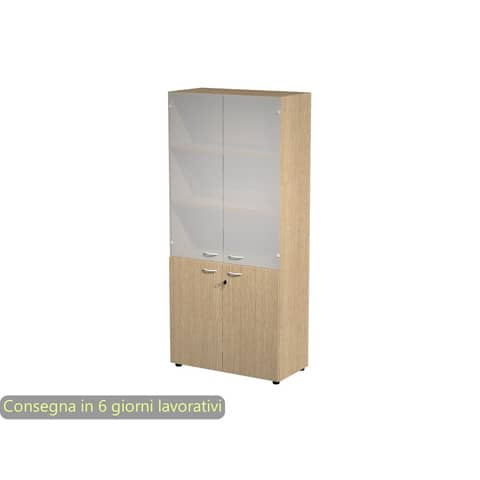 Armadio alto rovere con 2 ante basse + 2 ante medie in vetro 90×45,8×200 cm linea componibili 2898 – AR/ST+AB+AVM/C