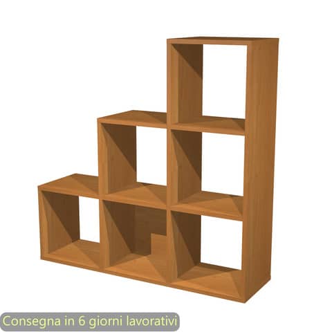 Libreria componibile 6 caselle a scalare noce chiaro 104×29,2xH.103,9 cm linea Maxicolor Artexport – 6DMaxC/4