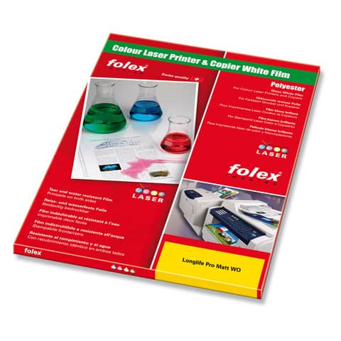 Film antistrappo Folex Longlife Pro Matt WO poliestere bianco opaco 0,115 mm A3 Conf. 50 pezzi – 29738.115.43100