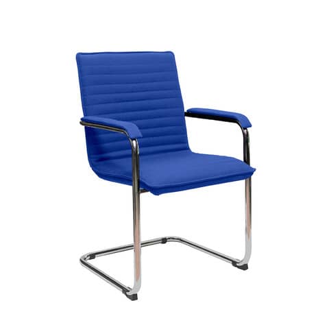 Sedia visitatore su slitta Unisit Cyndy CNS – rivestimento ignifugo blu – con braccioli – CNS/IB