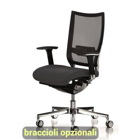 Sedia semidirezionale girevole Unisit Concept COT – schienale in rete – rivestimento ecopelle grigio – COT/KG