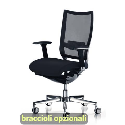 Sedia semidirezionale girevole Unisit Concept COT – schienale in rete – rivestimento ecopelle nero – COT/KN