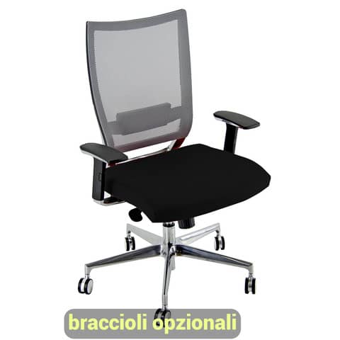 Sedia semidirezionale girevole Unisit Concept COTXL schienale in rete grigio – rivestimento ecopelle nero – COTXL/KN