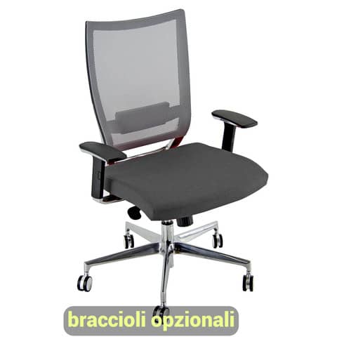 Sedia semidirezionale girevole Unisit Concept COTXL schienale in rete grigio – rivestimento pelle grigio – COTXL/PT