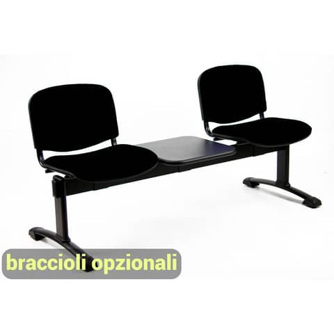 Panca 2 posti attesa Unisit Dado D52PT con tavolino – rivestimento ignifugo nero – D52PT/IN