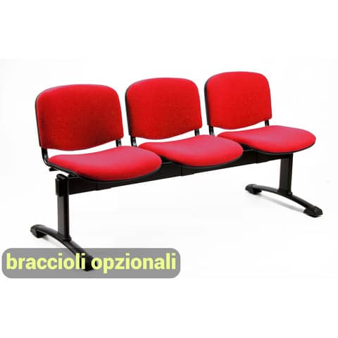 Panca 3 posti attesa Unisit Dado D53P – rivestimento ignifugo rosso D53P/IR