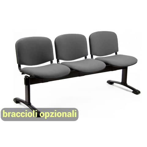 Panca 3 posti attesa Unisit Dado D53P – rivestimento ignifugo grigio scuro D53P/IT
