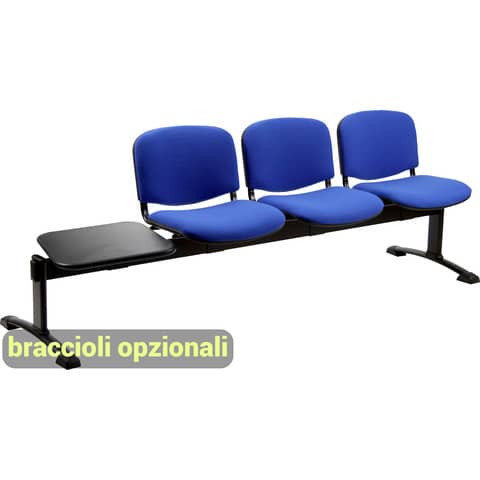 Panca 3 posti attesa Unisit Dado D53PT con tavolino – rivestimento ignifugo blu – D53PT/IB