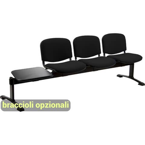 Panca 3 posti attesa Unisit Dado D53PT con tavolino – rivestimento ignifugo nero – D53PT/IN
