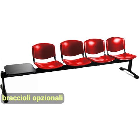 Panca 4 posti attesa Unisit Dado D54PT con tavolino – rivestimento Eco rosso – D54PT/ER