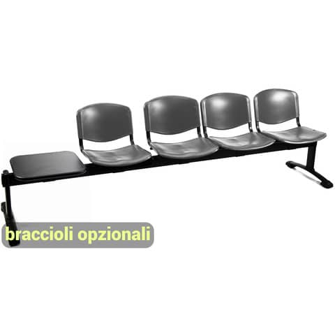 Panca 4 posti attesa Unisit Dado D54PT con tavolino – rivestimento Eco grigio scuro – D54PT/ET