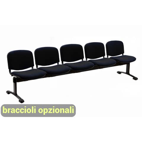 Panca 5 posti attesa Unisit Dado D55P – rivestimento ignifugo nero D55P/IN