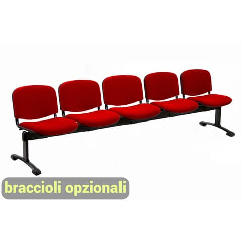 Panca 5 posti attesa Unisit Dado D55P – rivestimento ignifugo rosso D55P/IR
