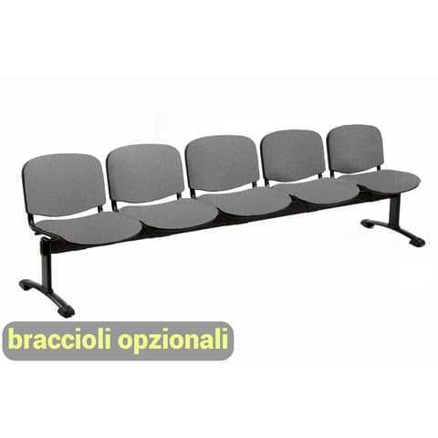Panca 5 posti attesa Unisit Dado D55P – rivestimento ignifugo grigio scuro D55P/IT