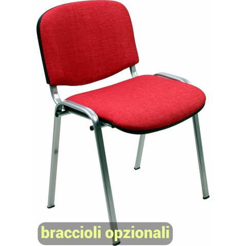 Sedia visitatore 4 gambe Unisit Dado D5C acciaio cromato – rivestimento ignifugo rosso – Conf. 2 pezzi – D5C/2/IR