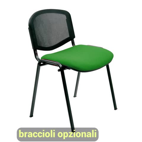 Sedia visitatore 4 gambe Unisit Dado D5N schienale in rete – rivestimento eco verde – Conf. 2 pezzi – D5N/2/EV