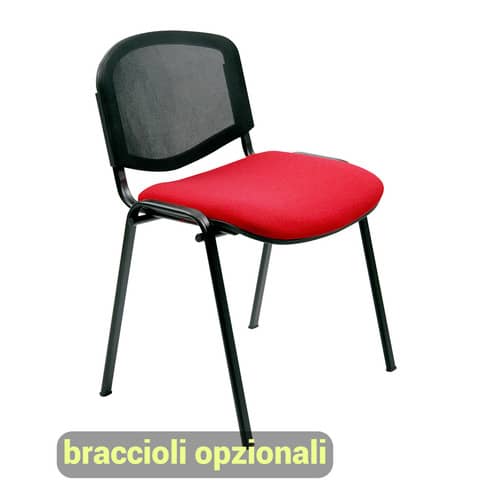 Sedia visitatore 4 gambe Unisit Dado D5N schienale in rete – rivestimento ignifugo rosso – Cf. 2 pezzi – D5N/2/IR