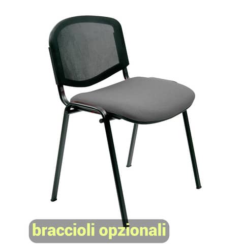 Sedia visitatore 4 gambe Unisit Dado D5N schienale in rete – rivestimento ignifugo grigio scuro Cf. 2 pz D5N/2/IT