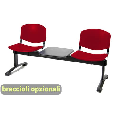 Panca 2 posti attesa Unisit Dado D5P2PT con tavolino – PPL rosso D5P2PT/RO