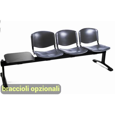 Panca 3 posti attesa Unisit Dado D5P3PT con tavolino – PPL nero D5P3PT/NE