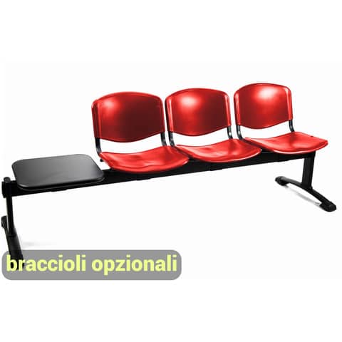 Panca 3 posti attesa Unisit Dado D5P3PT con tavolino – PPL rosso D5P3PT/RO