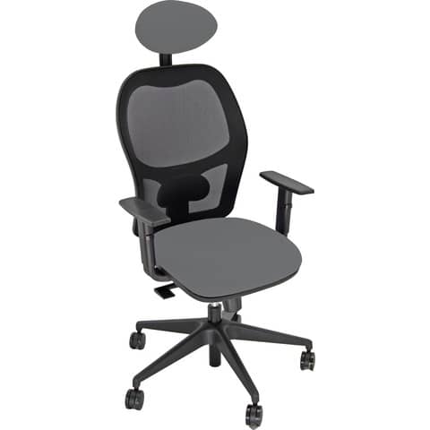 Sedia operativa girevole Unisit Hubble HUHUPG con poggiatesta – rivestimento pelle grigio con braccioli HUHUPG/BR/PT