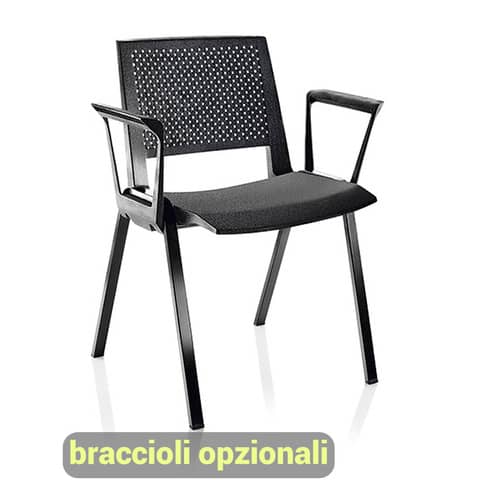 Sedia visitatore a 4 gambe Unisit Kentra KEV base nera schienale traspirante PPL nero – KEV/NE