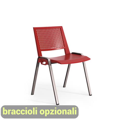 Sedia visitatore a 4 gambe Unisit Kentra KEV base nera schienale traspirante PPL rosso – KEV/RO