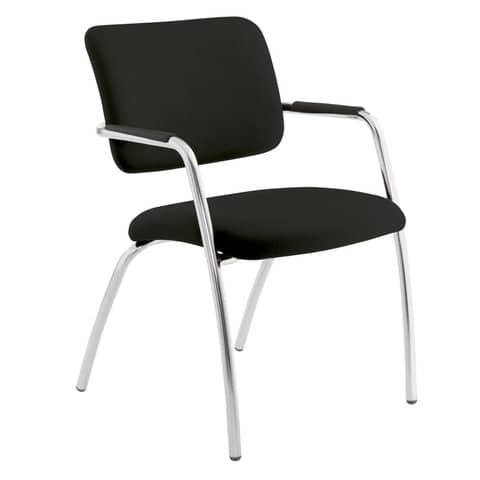 Sedia visitatore a 4 gambe Unisit Lithium LT4G struttura cromata – rivest. pelle nero – LT4G/PN