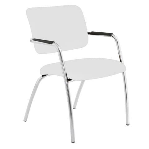 Sedia visitatore a 4 gambe Unisit Lithium LT4G struttura cromata – rivest. pelle bianco – LT4G/PQ