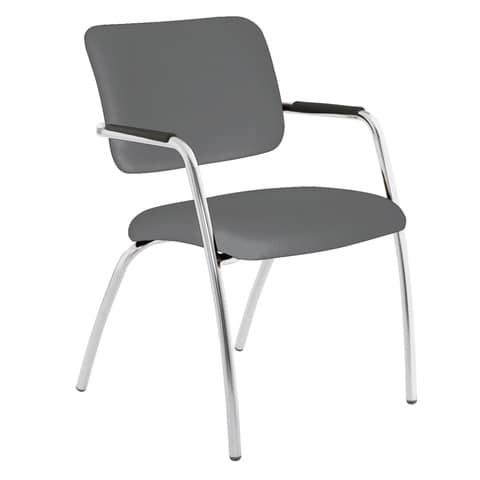 Sedia visitatore a 4 gambe Unisit Lithium LT4G struttura cromata – rivest. pelle grigio – LT4G/PT