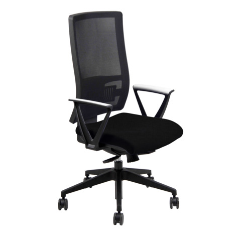 Sedia operativa girevole Unisit Nereide NDA schienale in rete – rivestimento Eco nero – con braccioli – NDA/BRTM/EN