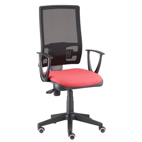 Sedia operativa girevole Unisit Nereide NDA schienale in rete – rivestimento Eco rosso – con braccioli – NDA/BRTM/ER
